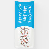 可愛いおもしろいピンクのイカ漫画 横断幕 (縦)