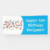 可愛いおもしろいピンクのイカ漫画 横断幕 (横)