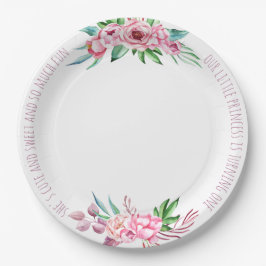 可愛いおもしろいピンク牡丹フローラファースト誕生日ガール ペーパープレート