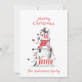 可愛いおもしろいフェスティバルドッグレッド・プレイド・メリークリスマス シーズンカード