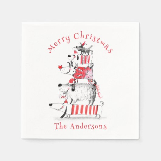 可愛いおもしろいフェスティバル犬メリークリスマス スタンダードカクテルナプキン (正面)