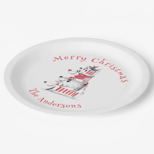 可愛いおもしろいフェスティバル犬メリークリスマス ペーパープレート (アングル)