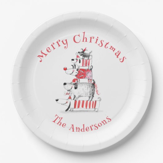 可愛いおもしろいフェスティバル犬メリークリスマス ペーパープレート (正面)