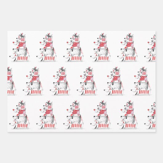 可愛いおもしろいフェスティバル犬メリークリスマス ラッピングペーパーシート (正面)