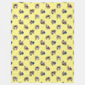 可愛いおもしろいフローラ牛の帽子をかぶったパターン黄色 フリースブランケット (正面)