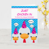 可愛いおもしろいブルージャストチキンハッピーバースデー カード (黄色い花)