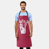 可愛いおもしろいミニマルジョーク赤白猫 エプロン (着用した状態)