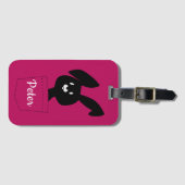 可愛いおもしろいミニマルマンガブラックバニーオンマゼンタ ラゲッジタグ (正面横)