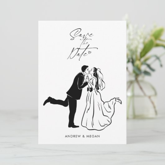 可愛いおもしろいミニマル結婚主義かわいいカップルの手を描いた セーブザデート (スタンド正面)