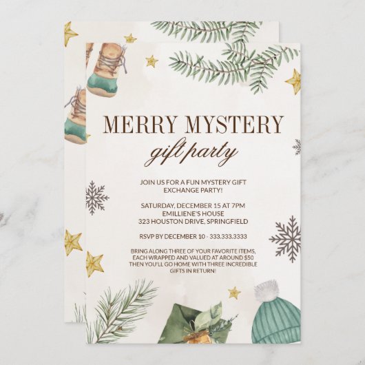 可愛いおもしろいメリーミステリーギフト交換パーティー 招待状 (正面/裏面)