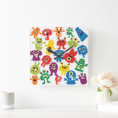 可愛いおもしろいモカラフルンスターズ スクエア壁時計 (ホーム)