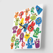 可愛いおもしろいモカラフルンスターズ スクエア壁時計 (傾斜)