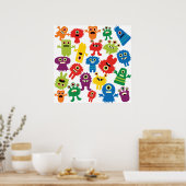 可愛いおもしろいモカラフルンスターズ ポスター (キッチン)