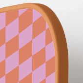 可愛いおもしろいモダンチェッカーボードコーラルピンク幾何学模様 ピックルボールラケット (左詳細)