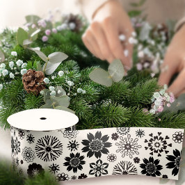 可愛いおもしろいモダン白黒フローラルパターン サテンリボン