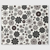 可愛いおもしろいモダン白黒フローラルパターン ラッピングペーパー (フラット)