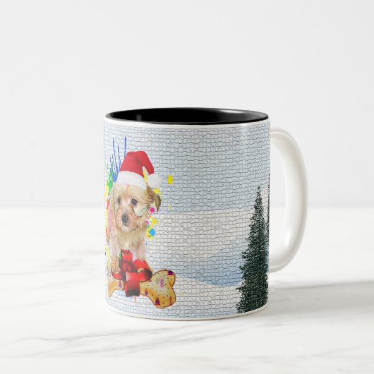 可愛いおもしろいモーキードッグクリスマス ツートーンマグカップ (正面右)