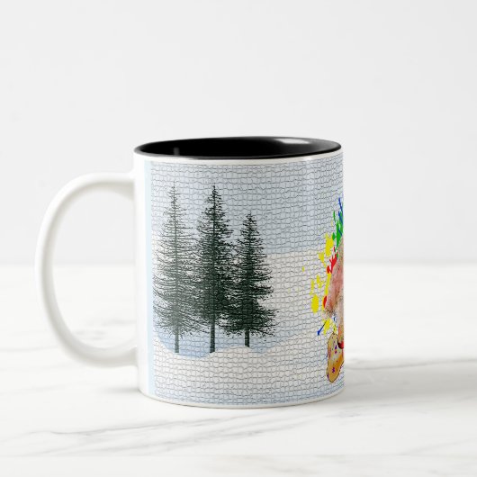 可愛いおもしろいモーキードッグクリスマス ツートーンマグカップ (左)