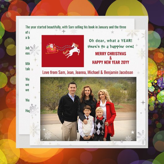 可愛いおもしろいユニコーンサンタユーモア写真クリスマス手紙 シーズンカード