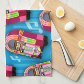 可愛いおもしろいレトロ50年代ネオンジュークボックスパターン キッチンタオル (四つ折り)