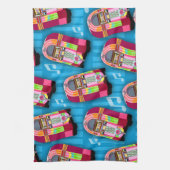 可愛いおもしろいレトロ50年代ネオンジュークボックスパターン キッチンタオル (縦)