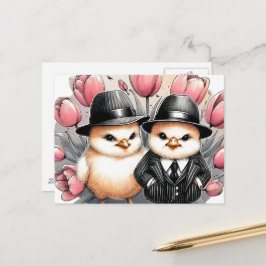 可愛いおもしろいヴィンテージイースターチックピンクのチューリップ ポストカード