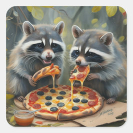可愛いおもしろい動物食べ物のピザのギフトおもしろいアイディア スクエアシール