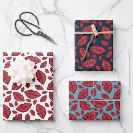 可愛いおもしろい唇のパターンミックス ラッピングペーパーシート