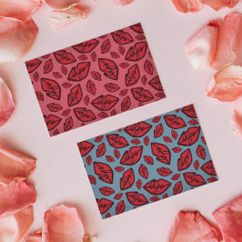 可愛いおもしろい唇パターン青い背景はがき ポストカード