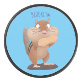 可愛いおもしろい大きなチップマンク漫画 アイスホッケーパック (正面)