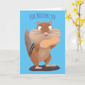 可愛いおもしろい大きなチップマンク漫画 カード (黄色い花)