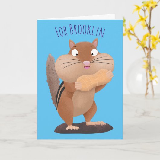 可愛いおもしろい大きなチップマンク漫画 カード (黄色い花)