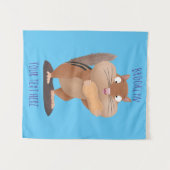 可愛いおもしろい大きなチップマンク漫画 タペストリー (正面(横))