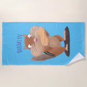 可愛いおもしろい大きなチップマンク漫画 ビーチタオル (正面)
