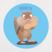 可愛いおもしろい大きなチップマンク漫画 ラベル (デザイン2)