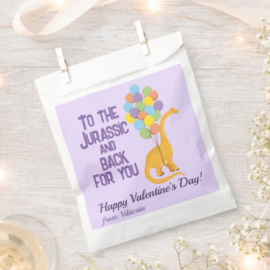 可愛いおもしろい女の子の恐竜バルーンバレンタイン フェイバーバッグ (クリップ留めされた状態)