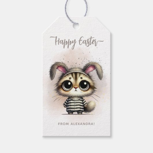 可愛いおもしろい子猫インパジャマハッピーイースター ギフトタグ (正面)