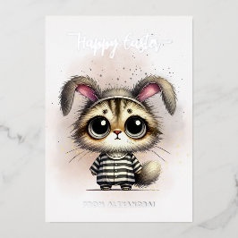 可愛いおもしろい子猫インパジャマハッピーイースター 箔シーズンカード