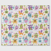 可愛いおもしろい小さなモンスター誕生日パーティー ラッピングペーパー (フラット)