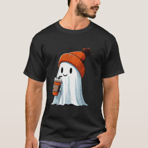 可愛いおもしろい幽霊コーヒーオーバーパンプキンラテハロー Tシャツ