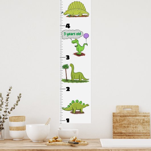 可愛いおもしろい恐竜の動物の漫画の成長チャート ポスター (キッチン)