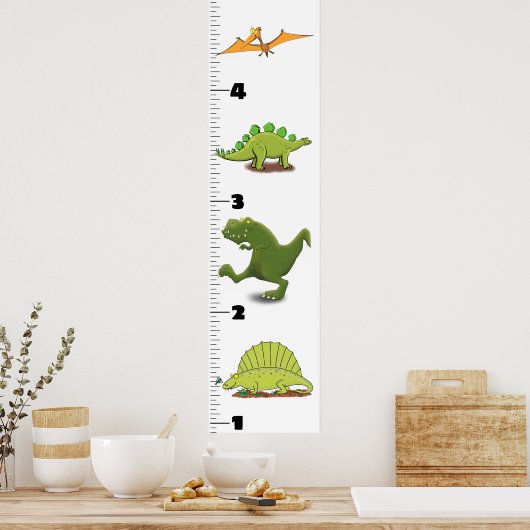 可愛いおもしろい恐竜の動物の漫画の成長チャート ポスター (キッチン)