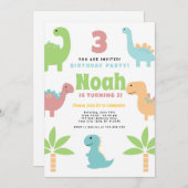 可愛いおもしろい恐竜の誕生日パーティーの招待状 シーズンカード (正面/裏面)