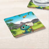 可愛いおもしろい恐竜 スクエアペーパーコースター (アングル)