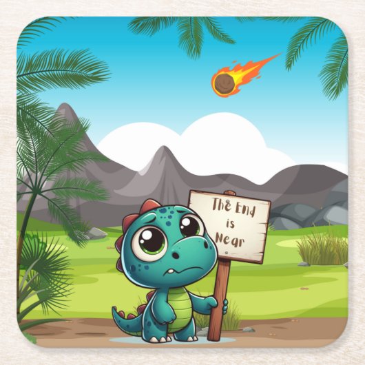 可愛いおもしろい恐竜 スクエアペーパーコースター (正面)