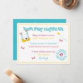 可愛いおもしろい歯の妖精の証明書ブルーカラーポップ・アートの ノートカード (正面/裏面インサイチュ)