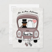 可愛いおもしろい漫画たった今結婚しました車の招待 インビテーションポストカード (正面/裏面)