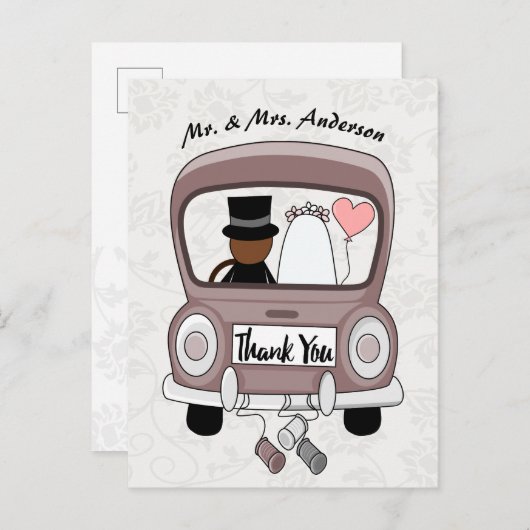 可愛いおもしろい漫画たった今結婚しました車の招待 インビテーションポストカード (正面/裏面)