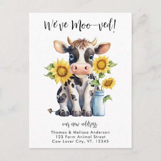 可愛いおもしろい牛の新しいアモードレス移動 案内ポストカード (正面)