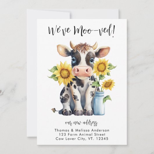 可愛いおもしろい牛の新しいアモードレス移動 案内状 (正面)